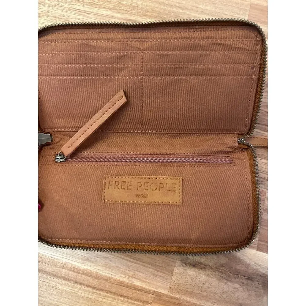 Free People Distressed Vegan Wallet with Wristlet strap Brown